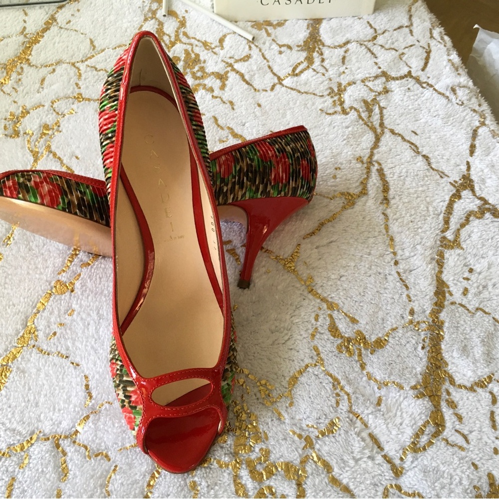 Casadei Women's Red Multicolor Peep Toe Heels